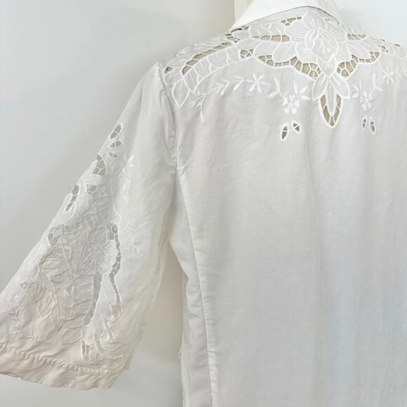Kobi Halperin Torie Jacket Blazer Linen Blend Floral Eyelet Embroidery White M - Picture 9 of 11